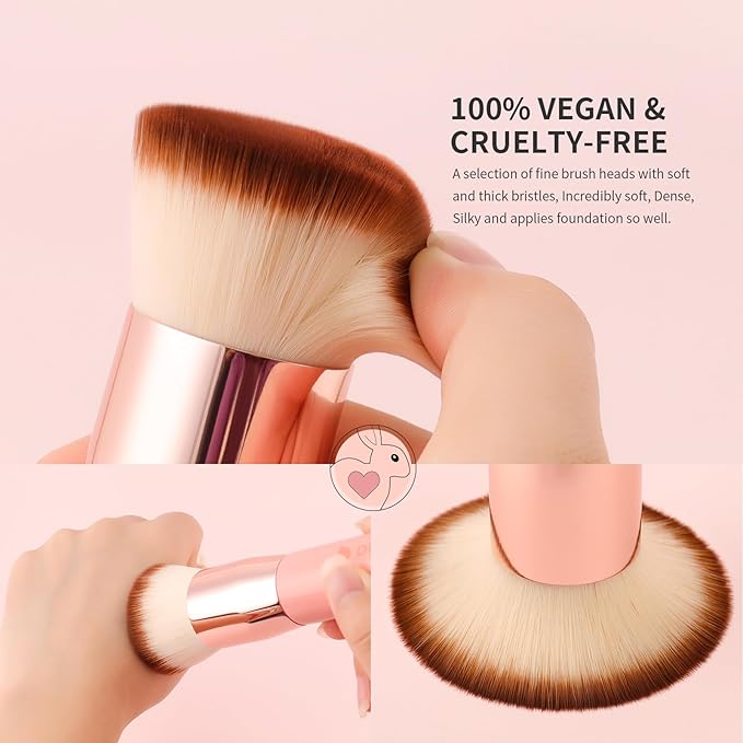 DUcare Foundation Brush for Liquid Makeup,Flat Top Kabuki Foundation Brushes - Premium Makeup Brush for Liquid, Cream, Powder,Buffing, Blending,Pink