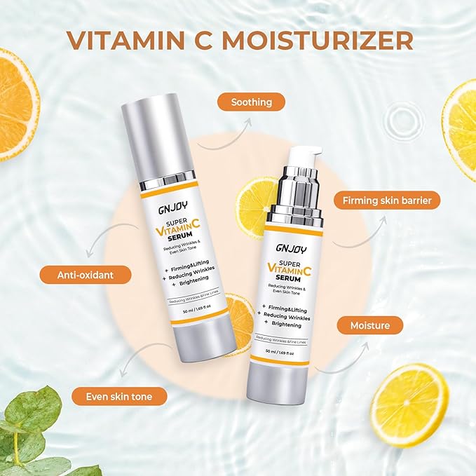 GNJOY Vitamin C Serum with Hyaluronic Acid & Caffeine for Mature Skin