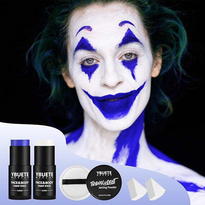 YBUETE White Blue Face Body Paint Stick Set for Halloween Cosplay SFX