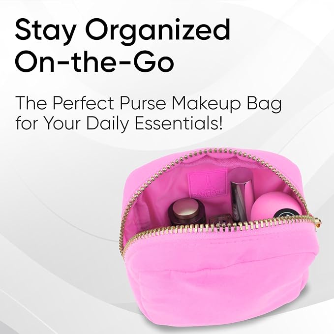 DANCOUR Small Makeup Bag for Purse Mini Cosmetic Pouch Travel Organizer Pink Makeup Pouch Lightweight Toiletry Bag Light Pink