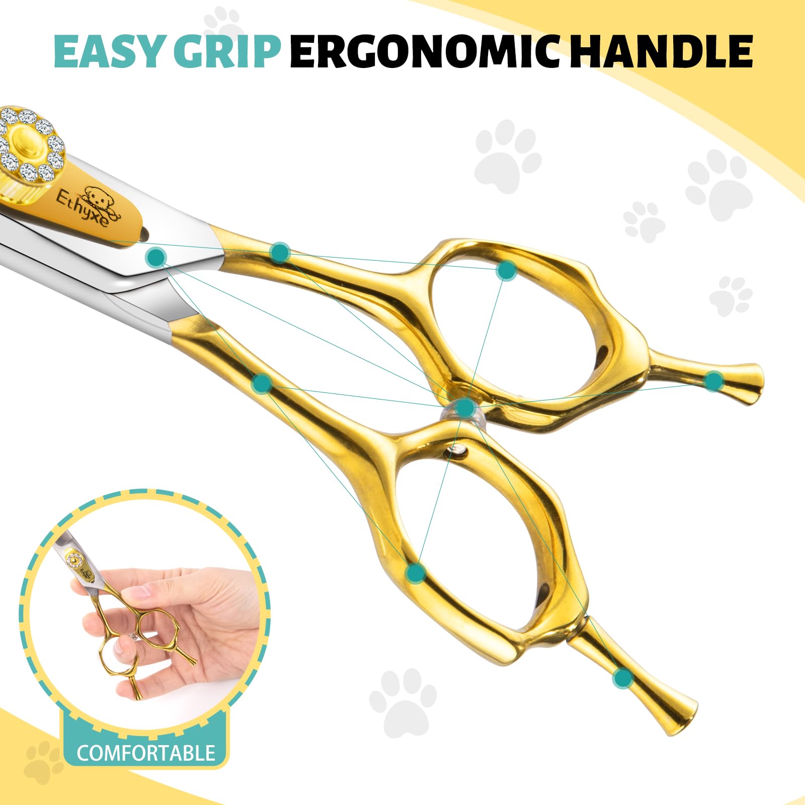 Ethyxe 7 Inch Curved Dog Grooming Scissors Made Of 440C Stainless Steel Professional Downward Curved Pet Face Trimming Shears with Jewelled Screw, Sharp & Comfortable for Groomers