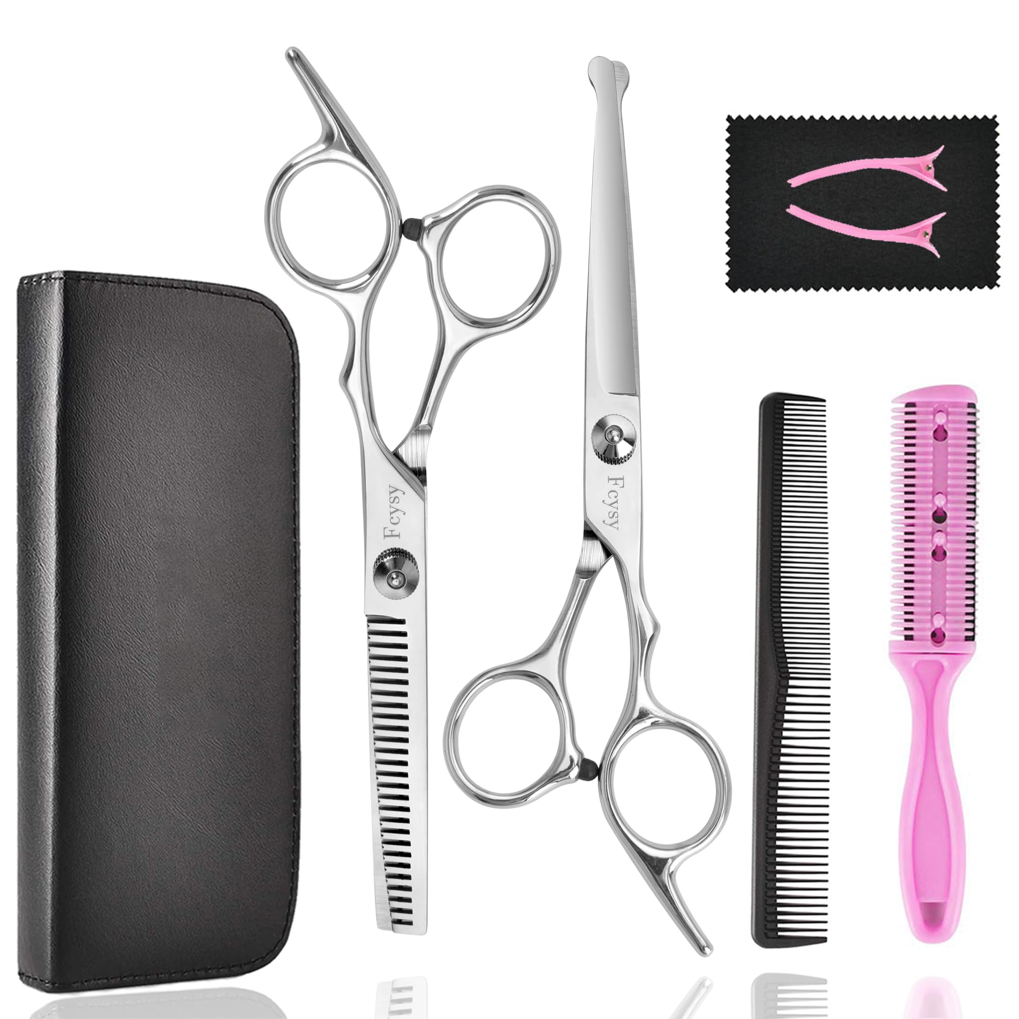 Hair Cutting Scissors Thinning Shears Set for Kids, Fcysy 6 in Children Safety Round Tip Haircut Shears Kit, Stainless Steel Hair Cutting Tools for Toddlers, Boys & Girls Home Use Grooming