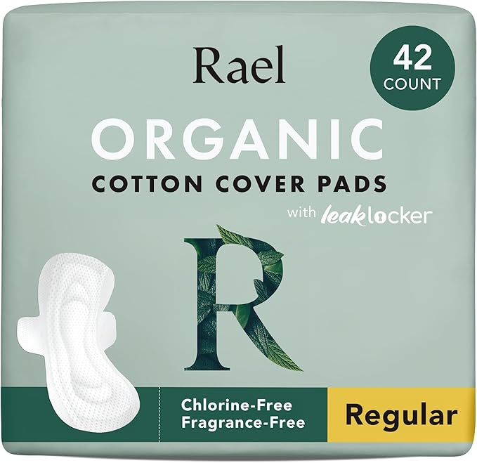 Rael Organic Cotton Cover Sanitary Pads for Women Moderate (Regular, 42 Ct)