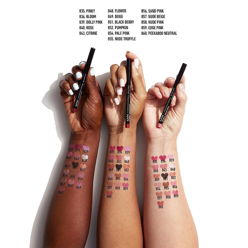 NYX PROFESSIONAL MAKEUP Slim Lip Liner Set, Long-Lasting Creamy Lip Liner Pack Of 3 (Peakaboo Neutral, Nude Pink, Ever)