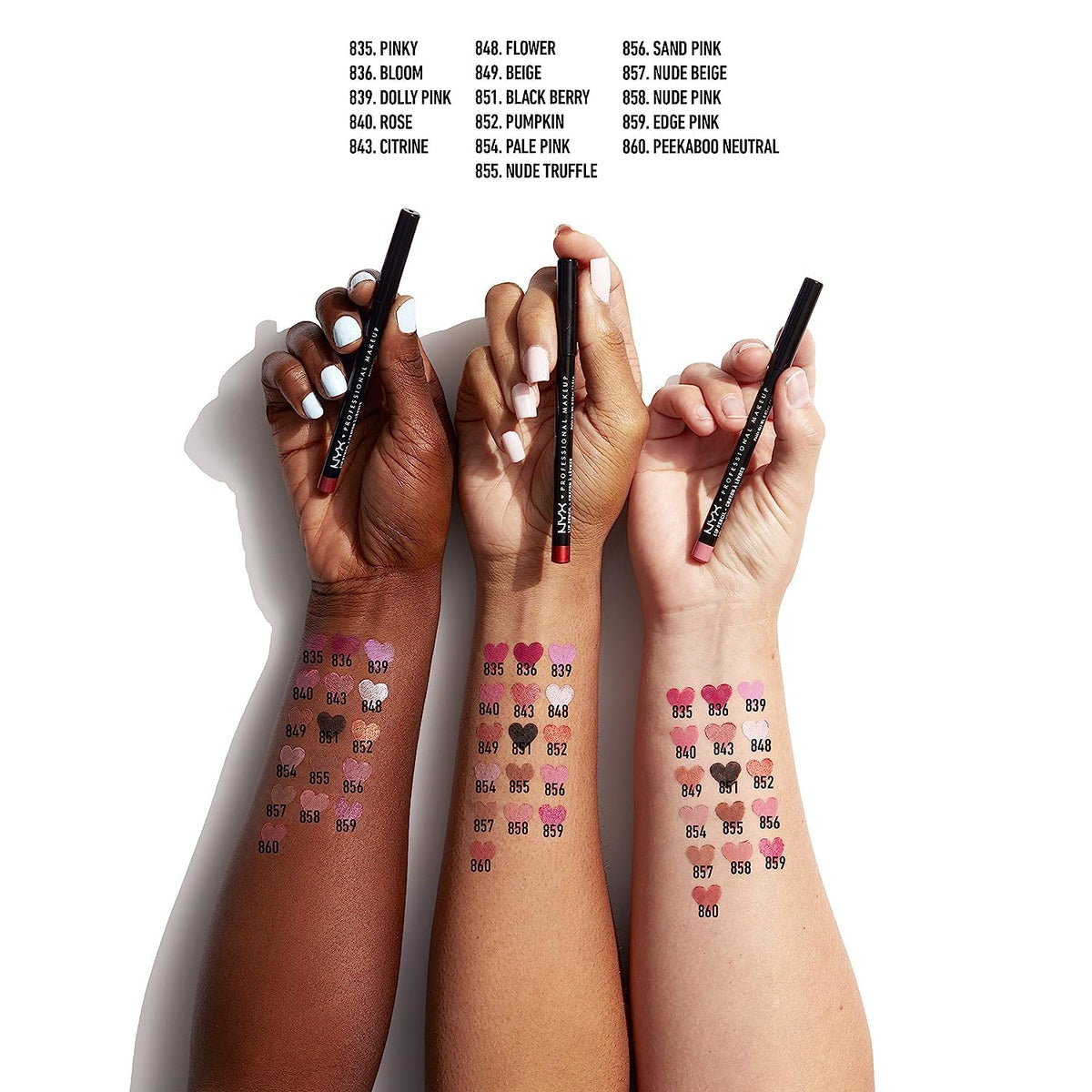 NYX PROFESSIONAL MAKEUP Slim Lip Liner Set, Long-Lasting Creamy Lip Liner Pack Of 3 (Peakaboo Neutral, Nude Pink, Ever)