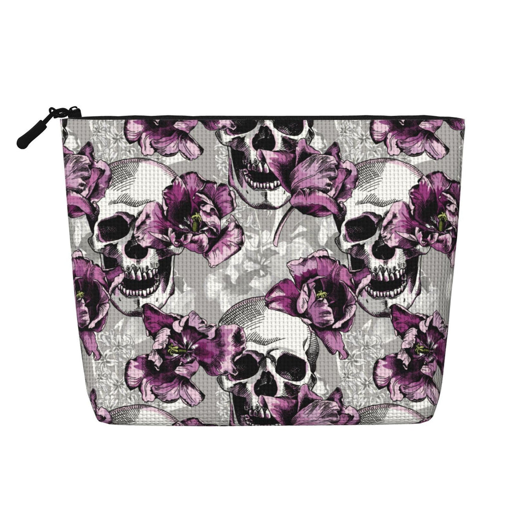 MOLAIGIN Skull Purple Flower Cosmetic Bag For Women, Travel Makeup Bag, Toiletry Zipper Bag, Large Capacity Aesthetic Cases