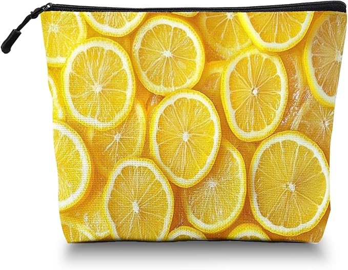 Scribesense Cosmetic Bags Travel Makeup Toilet Case Waterproof Pouch for Women Girls 6.7X9.45inches - Arrangement of Lemon Slices in A Bright Yellow