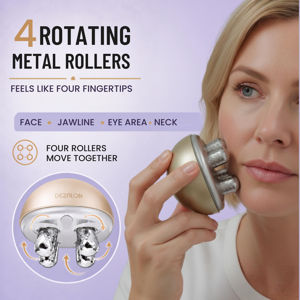 DEZALON Face Massager Tool, Eye and Neck Massager, Face Roller, Beauty Tools for Relaxing Facial Massage and Skin Care Routine, Gold