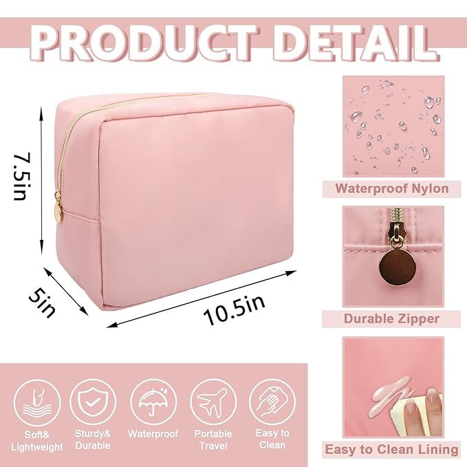 UIXIZQ Large Makeup Bag Pouch,Nylon Women Travel Toiletry Storage Bag Preppy Cosmetic Bag for Girls,Big Makeup Organizer Bag Cute Zipper Pouch Skincare Bag for Sport Work Gift(Large-Flamingo)