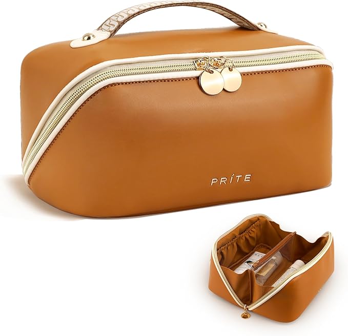 Prite Makeup Bag Travel Toiletry Bag Open Flat Cosmetic Organizer for Women