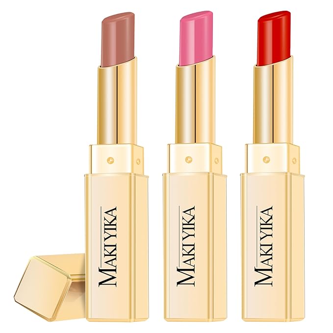 MAKI YIKA 3Pc Moisture Lipsticks for Women Nude Pink Red Lipstick