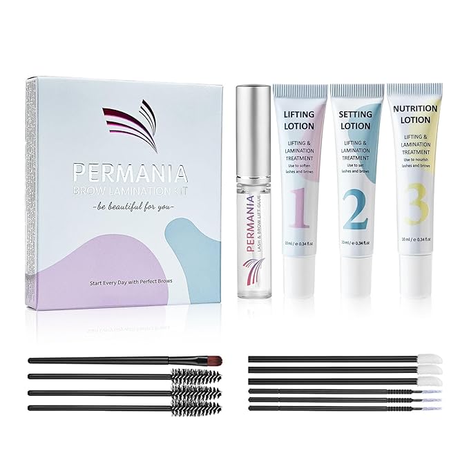 PERMANIA Brow Lamination Kit, Tube Design Instant Perm for Fuller & Thicker Eyebrows Salon Result lasts 4 weeks (with Liquid Glue)