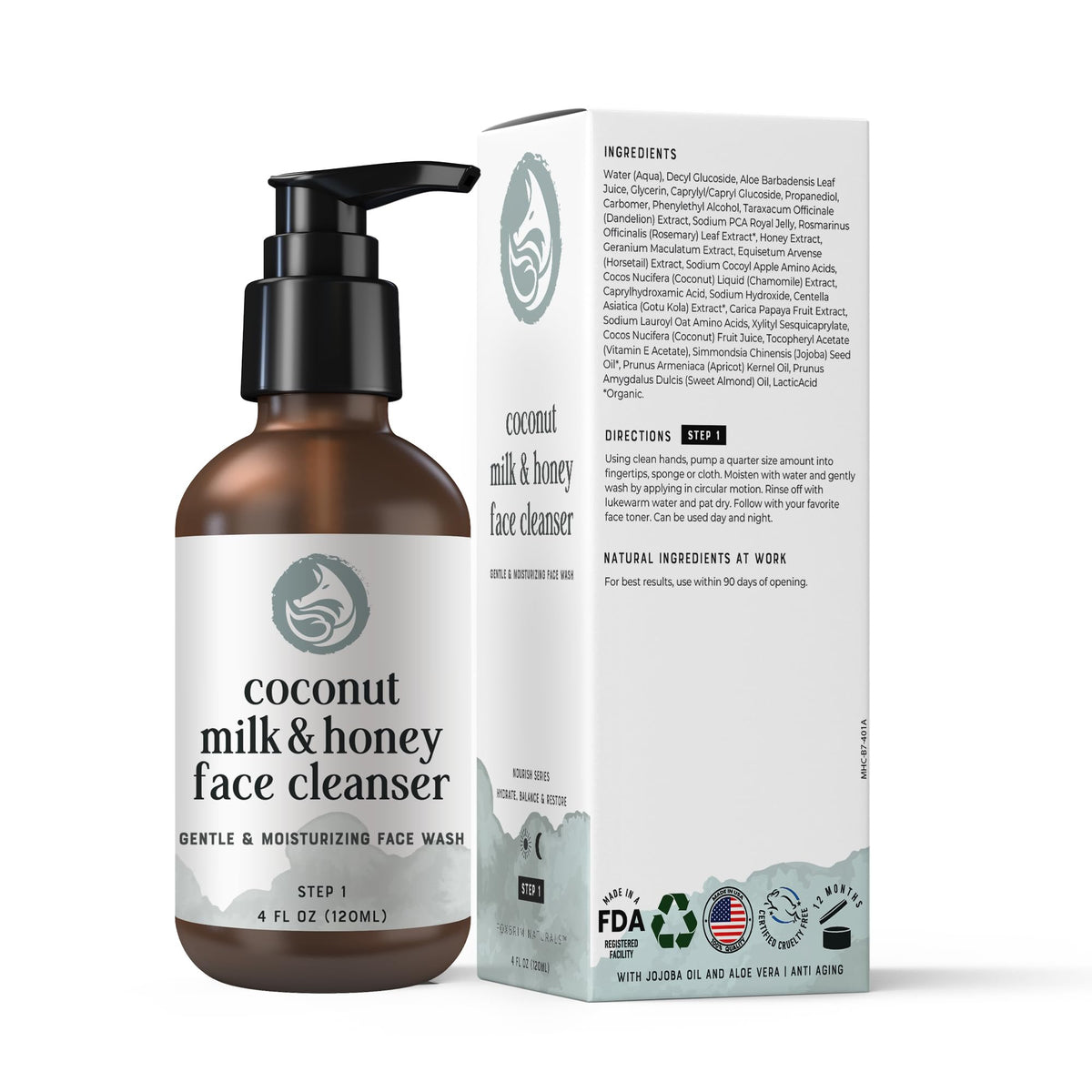 Coconut Milk & Honey Face Wash 4 fl oz – Gentle Hydrating Cleanser for Sensitive to Dry Skin | Fragrance-Free, Non-Drying Formula with Aloe & Jojoba | Ideal for Redness, Dryness & Daily Makeup Removal