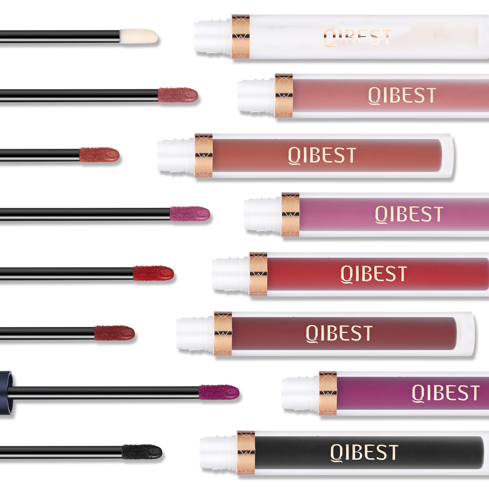 QiBest 7Pcs Matte Liquid Lipstick wiith 1Pc Lip Plumper Makeup Set, Dark Black Purple Lipstick Goth Halloween Lip Set Waterproof Lip Gloss Kit Pigmented Long Lasting Lipstick Makeup for Women & Girls