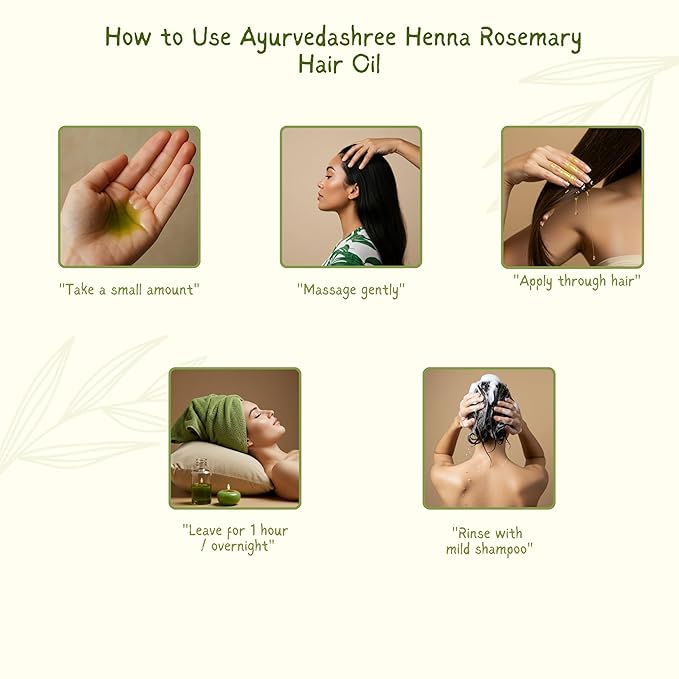 AYURVEDASHREE Henna Rosemary Hair Oil 200 ml, 6.76 fl oz with Neem, Shikakai, Bhringraj, Amla, Brahmi, Sesame, Olive & Sunflower Oils