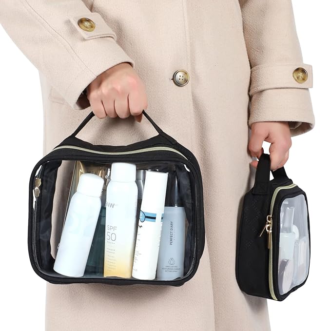 PACKISM Clear Makeup Bag Travel - TSA Approved Toiletry Bag, 2 Pack Black