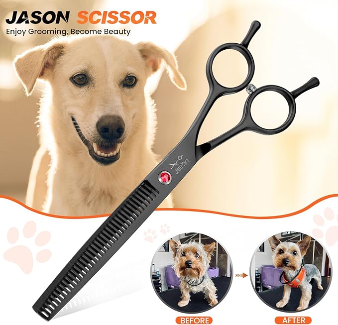 JASON Dog Grooming Thinning Scissors - 7" Professional 37 Teeth Pets Shears