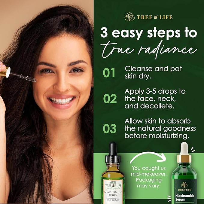 Tree of Life Niacinamide Serum for Face - Brightening and Hydrating Face Oil for Dark Spots and Fine Lines - Suitable for Sensitive Skin - Dermatologist Tested Skin Care - 2 Fl Oz
