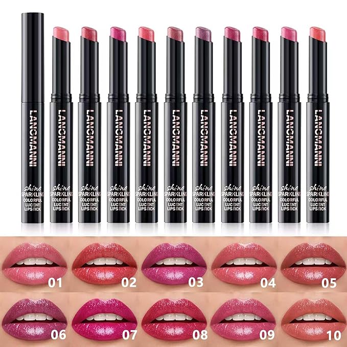 Pink Red Lipstick For Women Matte Nude Glitter Shimmer Metallic Highly Pigmented Moisturizing Lip stick Hypoallergenic Waterproof Long Lasting Lipsticks Quick Makeup Lightweight Portable 01#