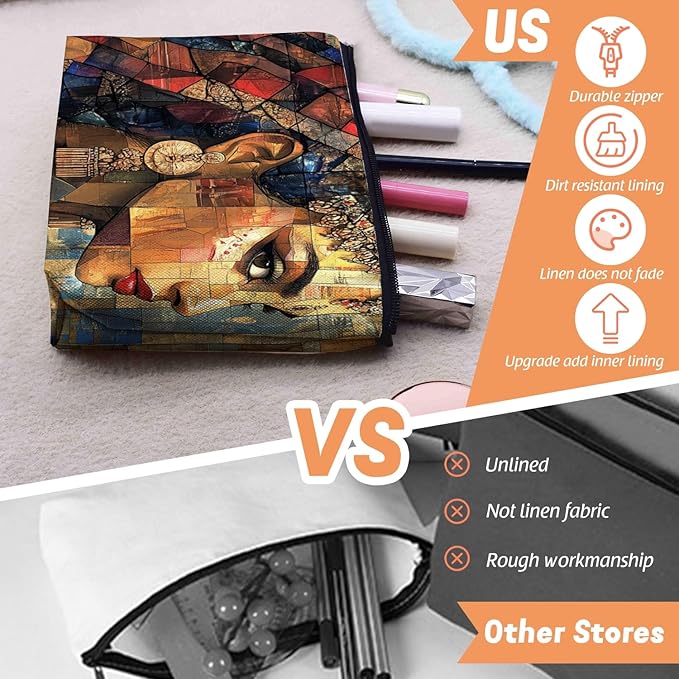 Scribesense Cosmetic Bags Travel Makeup Toilet Case Waterproof Pouch for Women Girls 6.7X9.45inches - Delicate Women in Mosaic Style