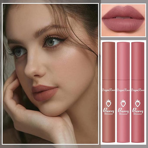 3Pcs Matte Lipstick Set, Dark Velvet Red Color Nude Lip Stain Long Lasting