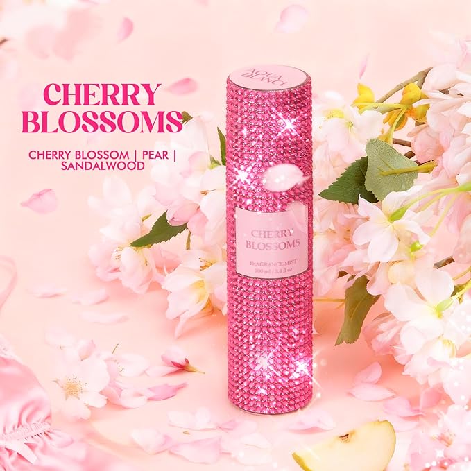 Body Spray for Women, Cherry Blossoms, Bling Fragrance Mist, 3.4 fl oz