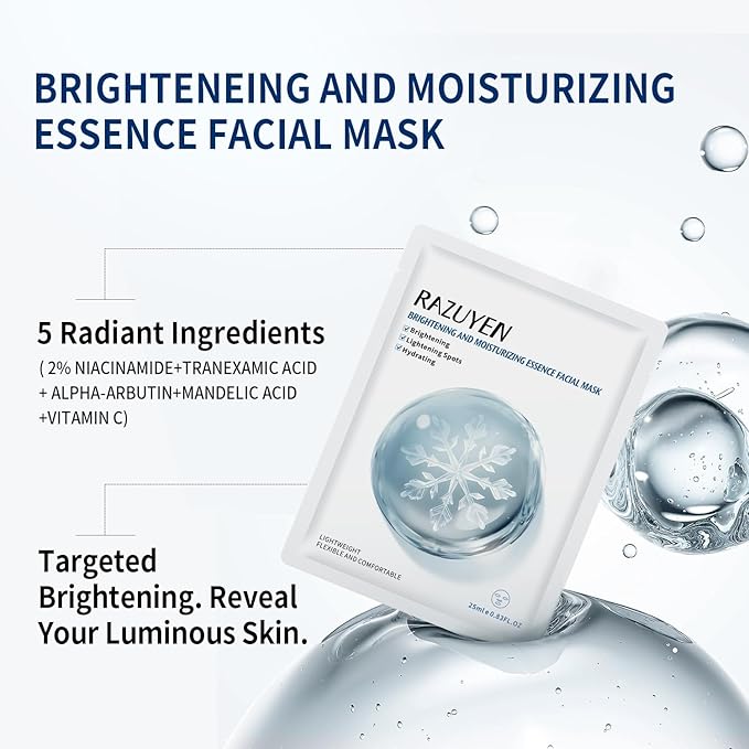 RAZUYEN Face Sheet Masks, Peptide, Vitamin C & Panthenol B5, 9 Packs