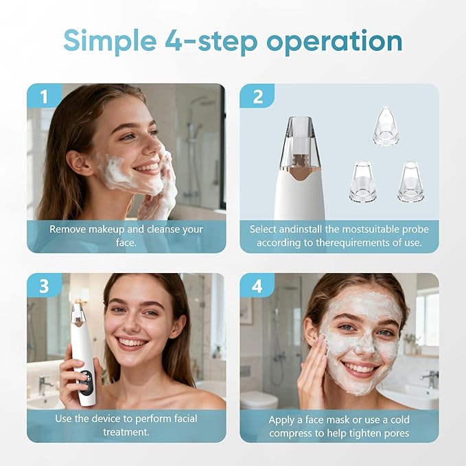 Gacavks Blackhead Remover Pore Vacuum, Electric Facial Pore Extractor with Silicone Probes & Vibration Tech, 3 Suction Levels Pore Cleaner for Facial Cleansing, USB Rechargeable