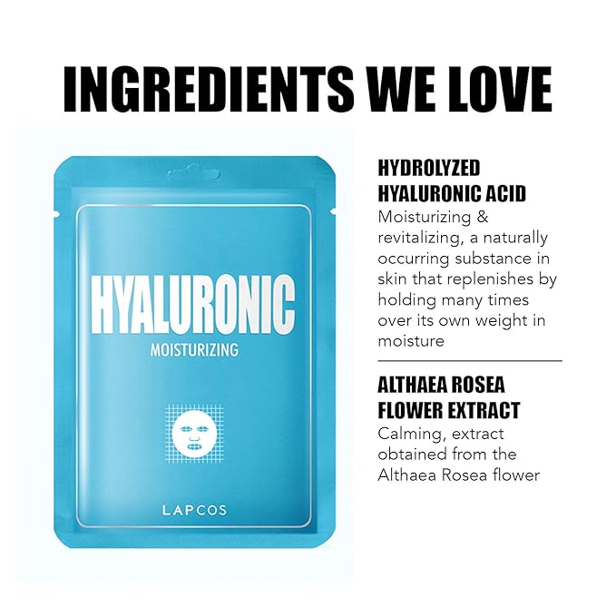 LAPCOS Derma Hyaluronic Acid Mask - Moisturizing & Hydrating (Pack of 5)