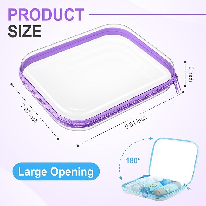 Hoolerry 3 Pcs Clear Hard Zipper Case Hard Plastic Zipper Pouch Makeup Bag Portable Travel Organizer for Cosmetics, Office Supplies, Documents & Toiletries(Multicolor,M)