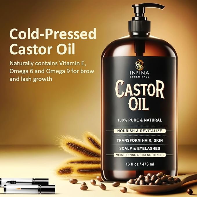 Pure Cold Pressed Castor Oil, Hexane Free Glass Bottle Unrefined, 16 fl oz