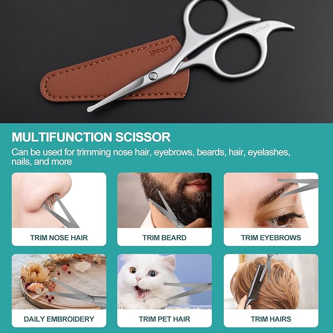 Lobodt 4.7-inch small nose hair scissors, round head, for trimming facial hair, ear hair, eyebrows, eyelashes, bathroom, suitable for both men and women, personal care and beauty (matte silver)