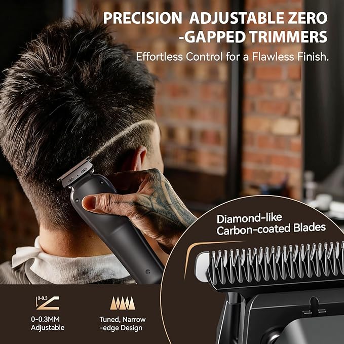 SUPRENT StormGray Professional Hair Clippers for Men - Cordless Barber Clippers & Zero-gapped Trimmer Set, Haircutting Kit with High Performance Motor, Blue Titanium-Coated Blades, Charging Stands