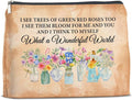 UPNEGE Floral Makeup Bag Gifts for Women What a Wonderful World Floral Butterfly Cosmetic Bag Zipper Makeup Pouch