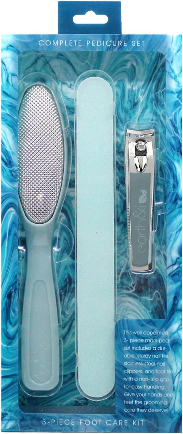 Earth & I - Blue 3-Piece Pedicure Kit: Premium Travel & Grooming Tool Set