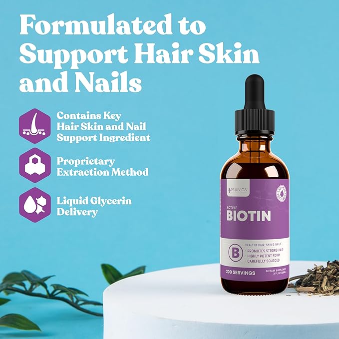 Rejuvica Health Active Biotin for Healthy Hair, Skin, and Nails | Convenient Liquid Dropper Absorbs Fast & Tastes Great | 3-Pack