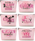 CQM Cheerleader Gifts, 6 Pcs Cheer Makeup Bag, Cosmetic Bag For Women Girls Sisters Teammates Travel Toiletry Bag, Graduation Birthday Gifts Cheer Team Gifts