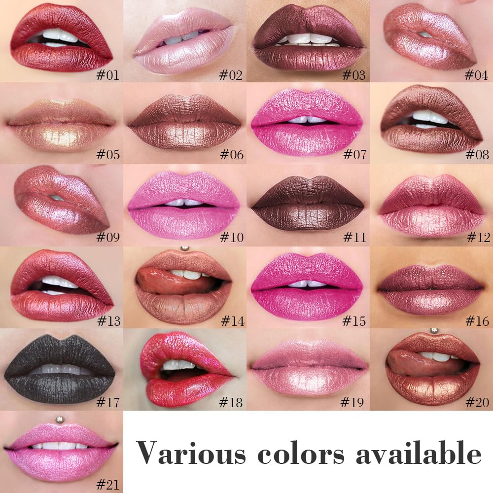 evpct Rose Metallic Glitter Lip Liner and Lipstick Combo Lip Gloss Stain Set Makeup for Women Long Lasting Waterproof 24, Metal Barbie Frosted Metallic Shimmer Glossy Iridescent Liquid Lipstick 15