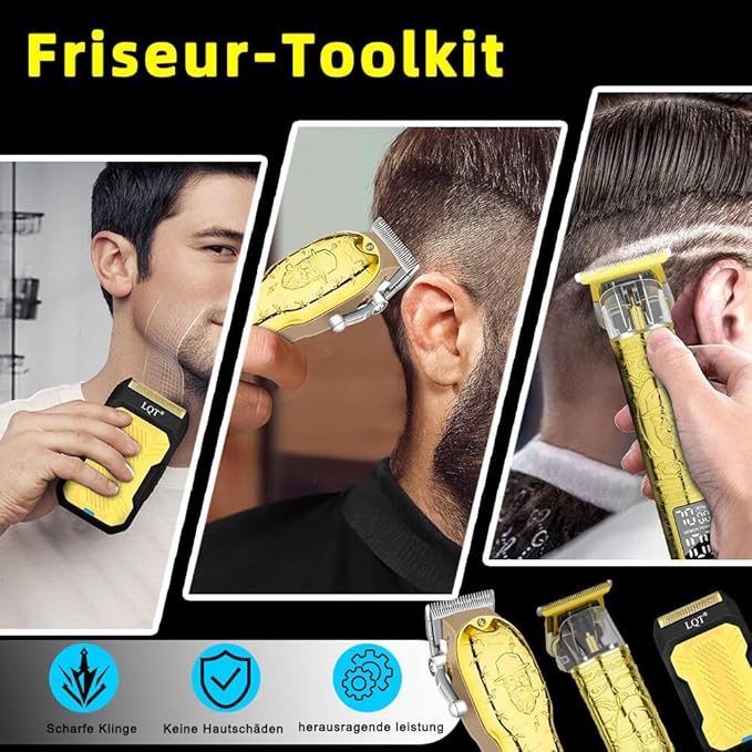 LQT Professional Hair Clipper Set for Men Electric Shaver Razor Cordless Hair Cutting Barber Clippers Beard Trimmer Men’s Grooming Kit Gifts for him (Gold)