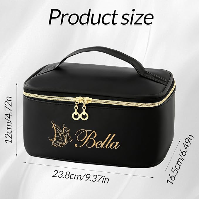 Zomfiouy Custom Makeup Bag for Women Leather Personalized Cosmetic Bag