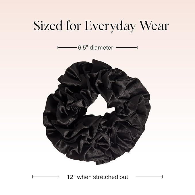 Kitsch Ruffle Satin Scrunchies For Women - Gentle Hair Tie - Black, 1pc