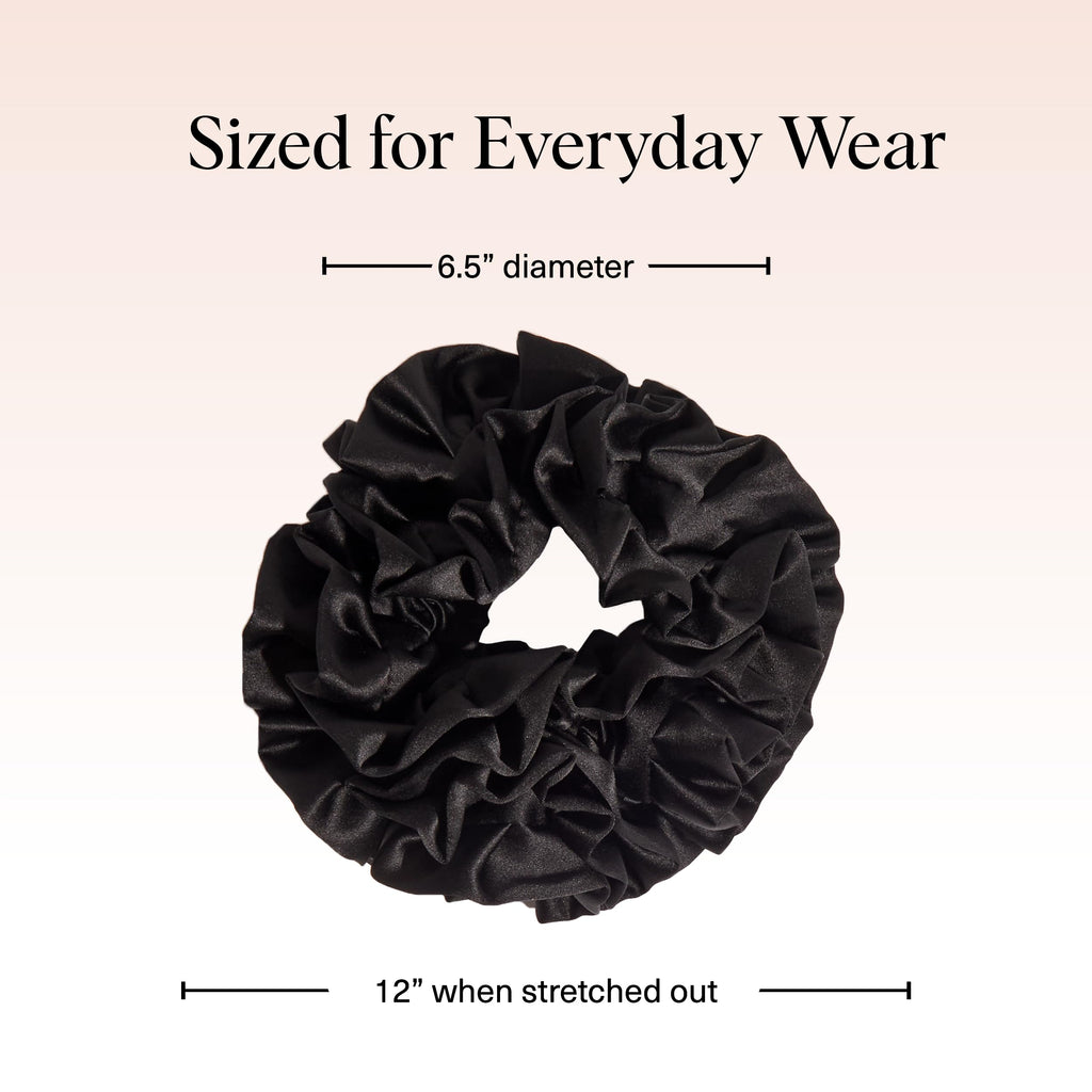 Kitsch Ruffle Satin Scrunchies For Women - Gentle Hair Tie - Black, 1pc