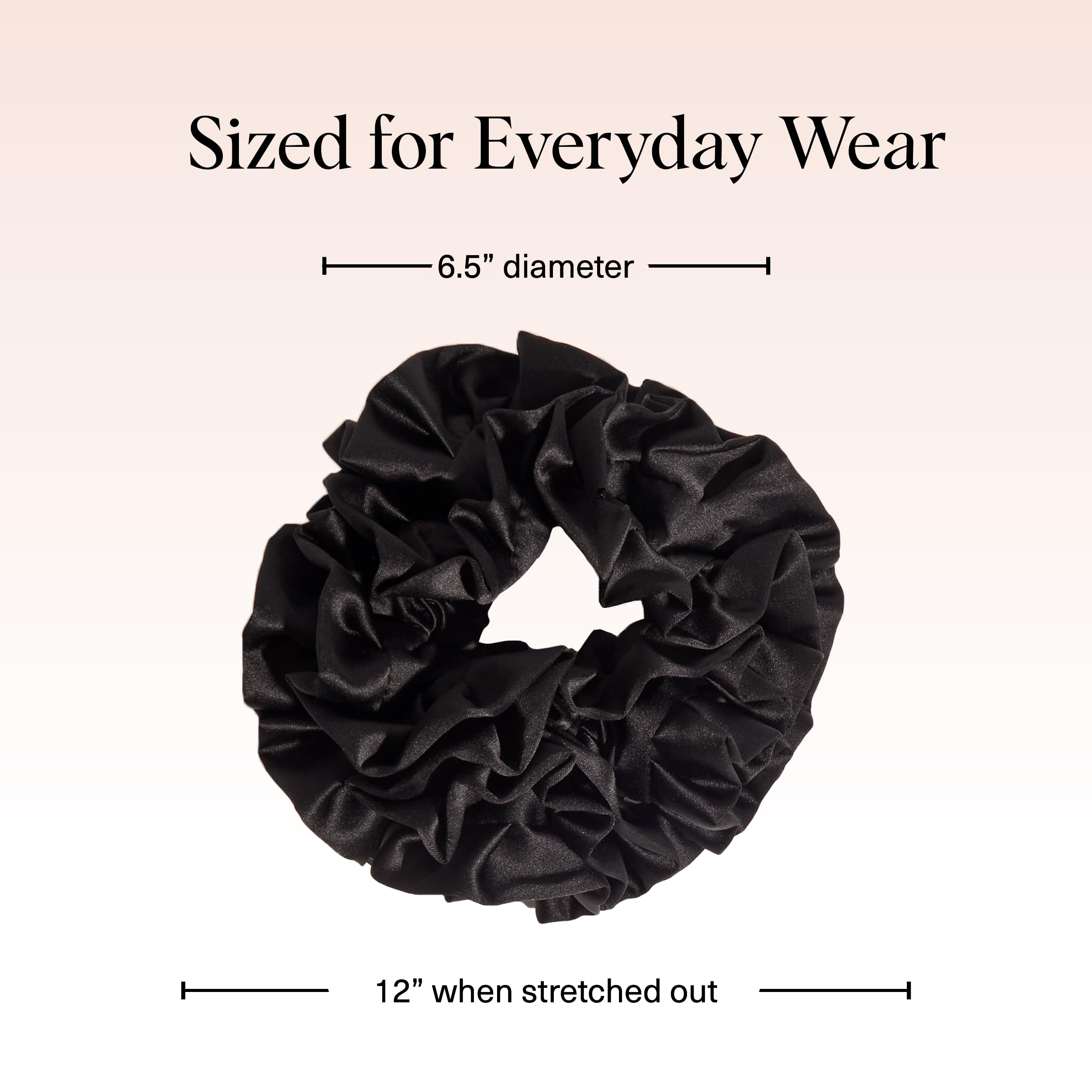 Kitsch Ruffle Satin Scrunchies For Women - Gentle Hair Tie - Black, 1pc