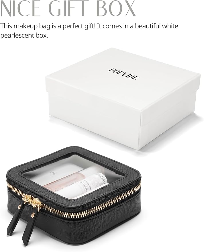 Popvibe Small Clear Makeup Bag for Purse, Travel Cosmetic Case, Black, Mini