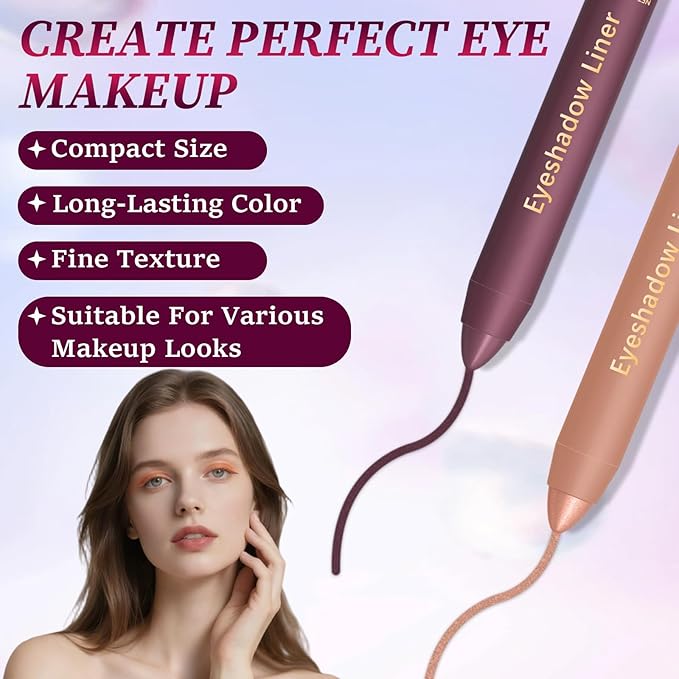 Shadow Liner 2-in-1 Eyeliner Eyeshadow, Shadow Liner Duo Plum Eyeshadow Stick, Eyeliner + Eye-shadow, Smudge-Proof & Waterproof, Smooth and Easy to Color (2PCS)