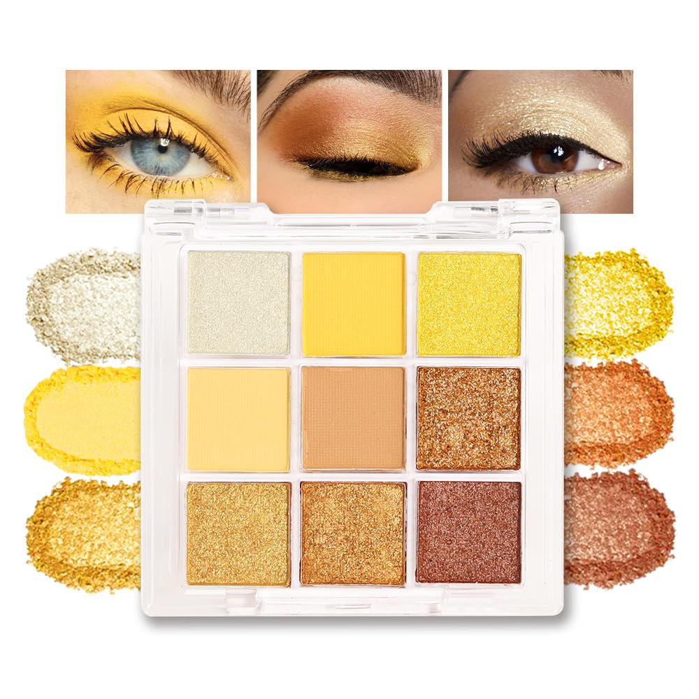 CAKAILA Gold Yellow Brown Smokey Goth Eyeshadow Palette Makeup,Natural Powder Eye Shadow Palette Long Lasting Naturing-Looking,Basic Gold Brown Shade for Halloween,Vegan