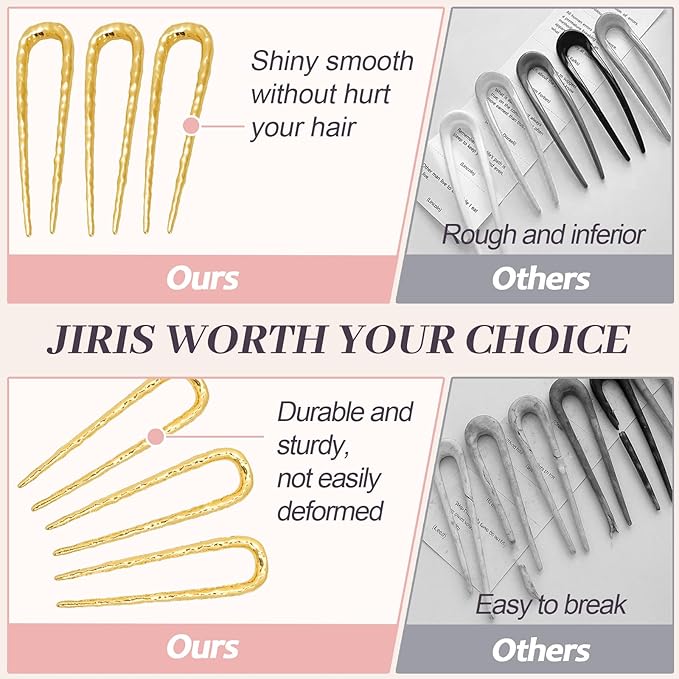 JIRIS 2PCS 3.8Inch French Hair Pins U-Shaped Pins for Women and Girls Fashion Metal Hair Pin French Twist Hair Pins for Buns, Updos,Stylish and Functional(set2-gold)