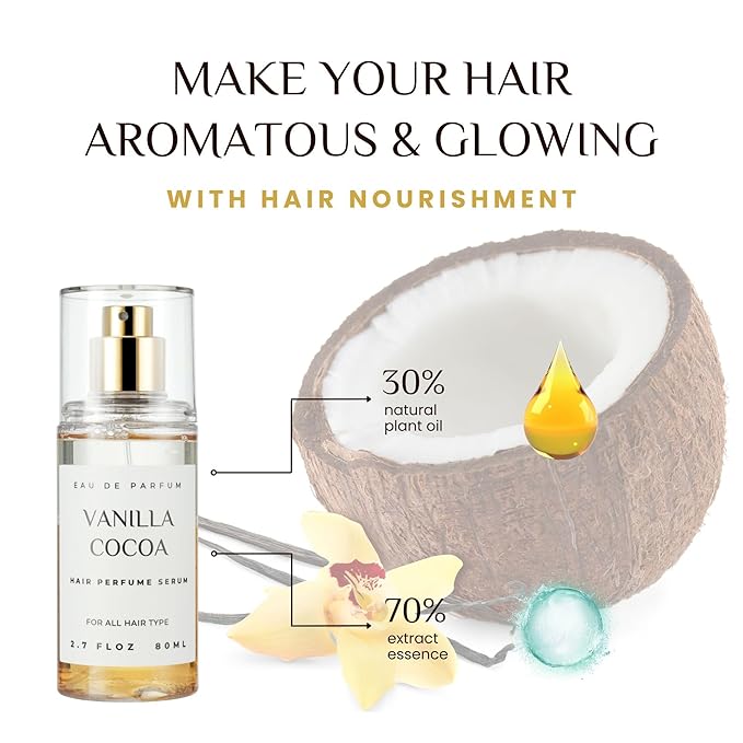 benatu Hair Perfume Mist for Women, Alcohol-Free Long-Lasting Fragrance, Vanilla Scent Lightweight 2-in-1 Argan Oil Hair Serum Spray for Shine and Hydration