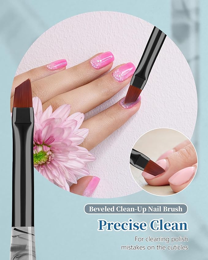 AMilHiTon 3PCS Nail Polish Clean Up Brush, Round/Flat/Angled, Ink Black