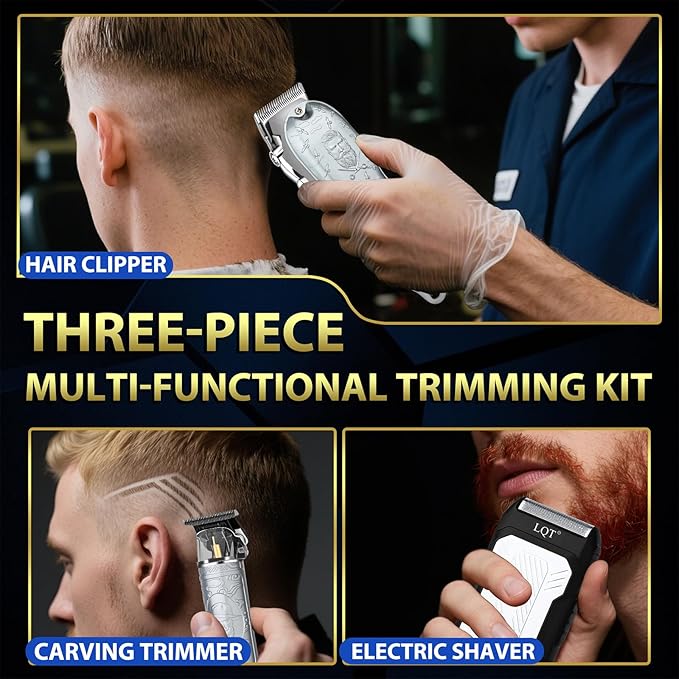 LQT Professional Hair Clippers for Men, Cordless T-Blade Beard Trimmer Kit, LED Display,Long Battery Life, Rechargeable Electric Hair Cutting Machine for Home & Barber, Best Gift for Holidays (Silver)